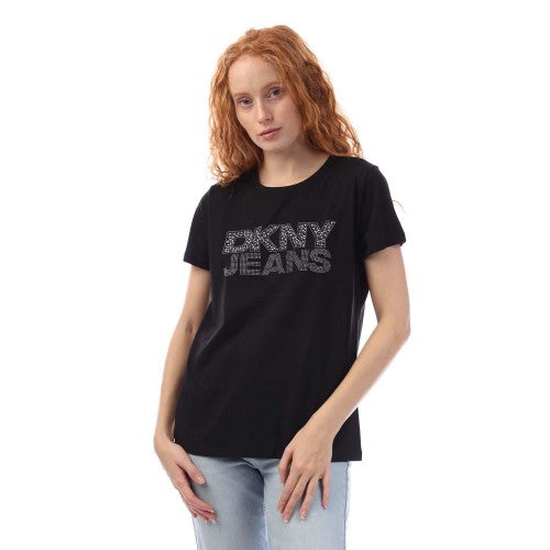 Front - DKNY Womens/Ladies Rhinestone Logo T-Shirt