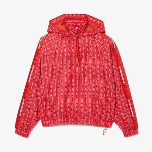 Front - Lacoste Womens/Ladies Monogram Hooded Oversized Track Jacket