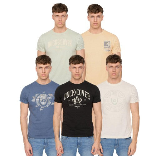 Front - Duck and Cover Mens Haltecks T-Shirt (Pack of 5)