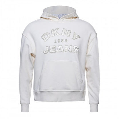 Front - DKNY Womens/Ladies Jeans Applique Logo Satin Hoodie
