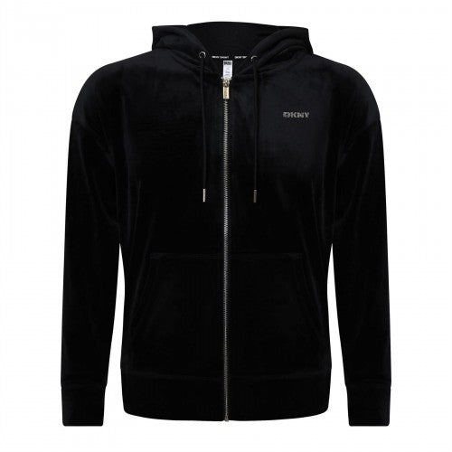 Front - DKNY Womens/Ladies Rhinestone Logo Full Zip Hoodie