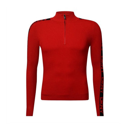 Front - DKNY Womens/Ladies Logo Half Zip Long-Sleeved Sweater Top