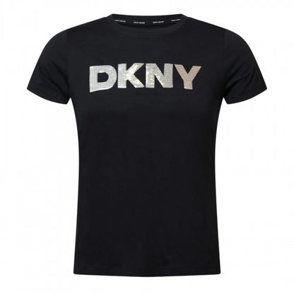 Front - DKNY Womens/Ladies Logo Sequin Crew Neck T-Shirt