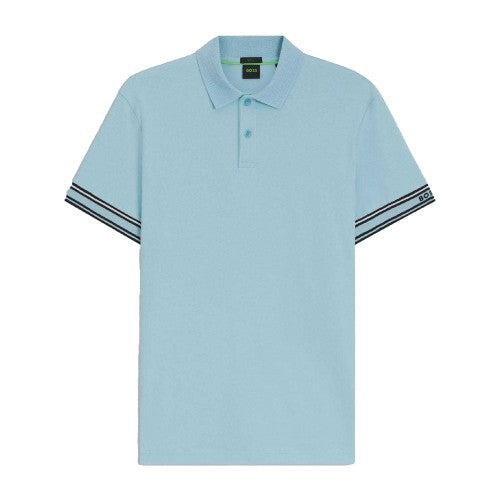 Front - Boss Mens Zone Stripe Cuffed Slim Polo Shirt