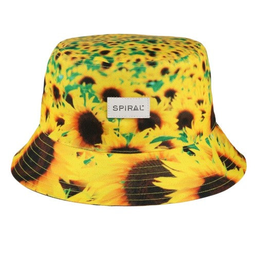 Front - Spiral Unisex Adult Sunflower Fabric Summer Bucket Hat