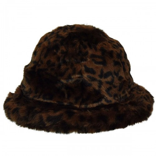 Front - Kangol Womens/Ladies Leopard Print Faux Fur Casual Bucket Hat