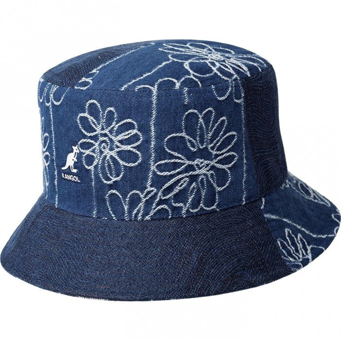 Front - Kangol Floral Embroidery Denim Bucket Hat