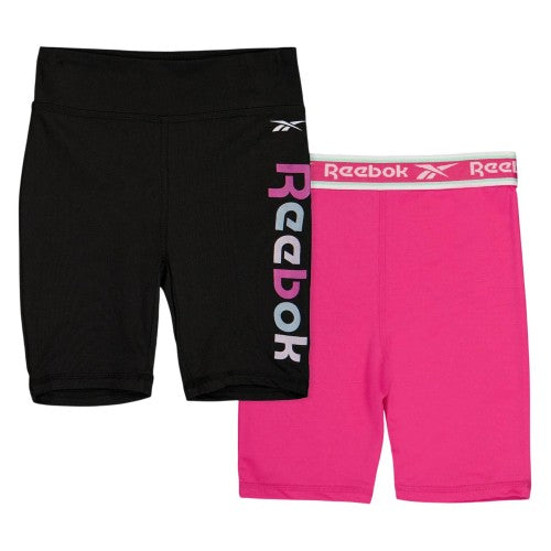 Front - Reebok Girls Slim Cycling Shorts (Pack of 2)