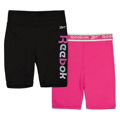 Front - Reebok Girls Slim Cycling Shorts (Pack of 2)