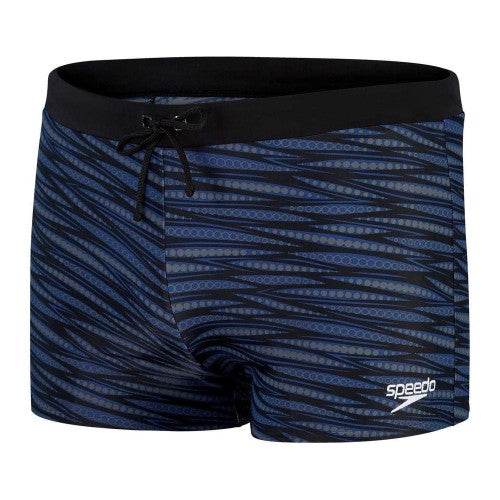 Front - Speedo Mens Valmilton Wavy Pattern Slim Swimming Trunks