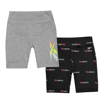 Front - Reebok Girls Slim Shorts (Pack of 2)