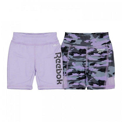 Front - Reebok Girls Camouflage Slim Shorts (Pack of 2)