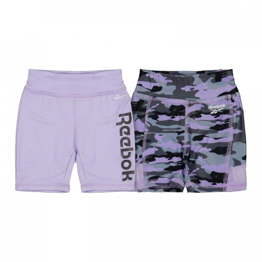 Front - Reebok Girls Camouflage Slim Shorts (Pack of 2)