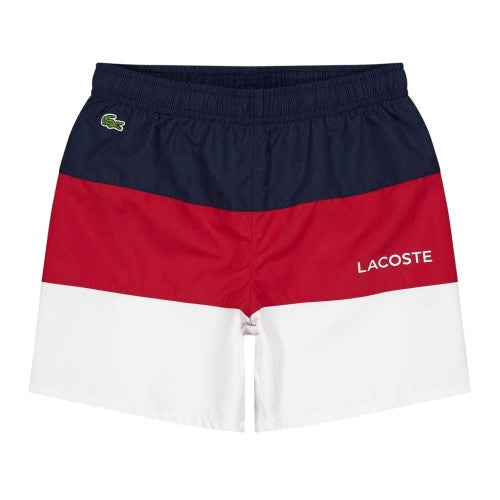 Front - Lacoste Boys Colour Block Swim Shorts