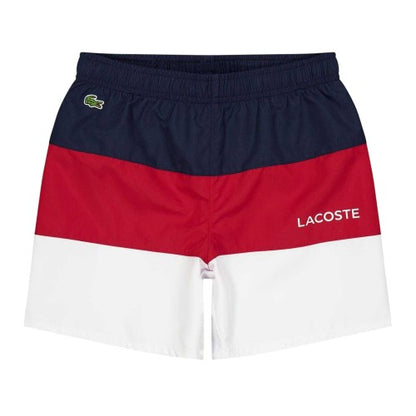 Front - Lacoste Boys Colour Block Swim Shorts