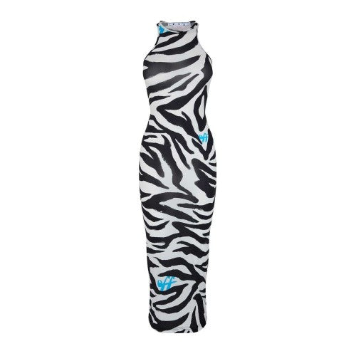 Front - Off White Womens/Ladies Zebra Print Maxi Dress