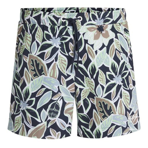 Front - Hugo Boss Mens Floral Pattern Regular Swim Shorts