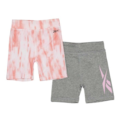 Front - Reebok Girls Tie Dye Slim Cycling Shorts (Pack of 2)