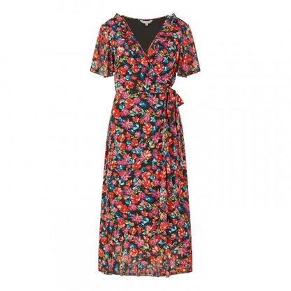 Front - Yumi Womens/Ladies Floral V Neck Wrap Dress