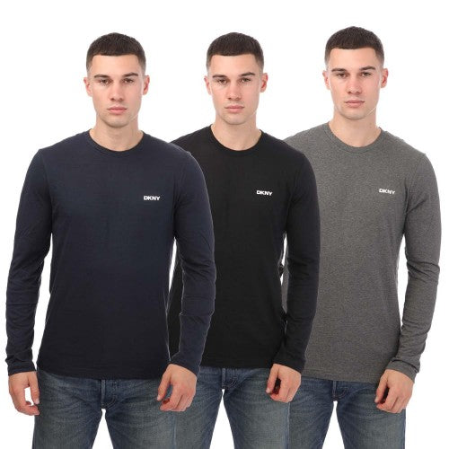 Front - DKNY Mens Warrior Long-Sleeved T-Shirt (Pack of 3)