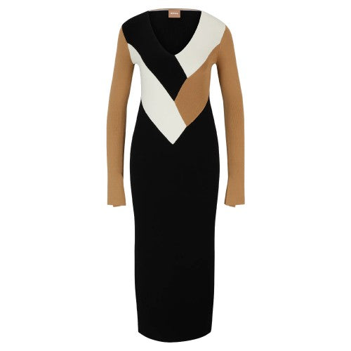 Front - Boss Womens/Ladies Florency Ribbed Long-Sleeved Midi Dress