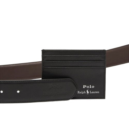 Front - Ralph Lauren Polo Logo Grain Leather Belt And Wallet Set