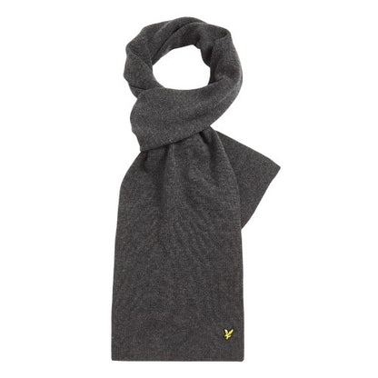 Front - Lyle & Scott Logo Lambswool Blend Ribbed Scarf
