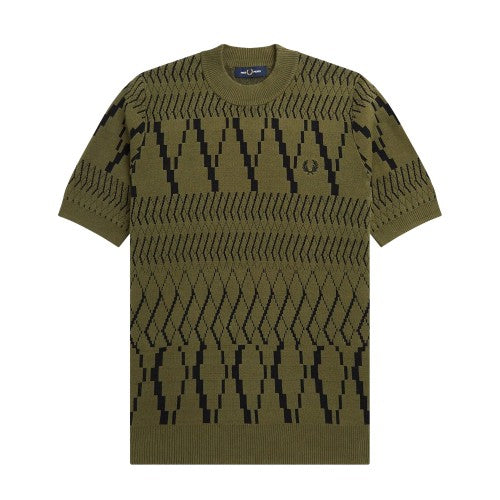 Front - Fred Perry Mens Argyle Knitted Panelled T-Shirt