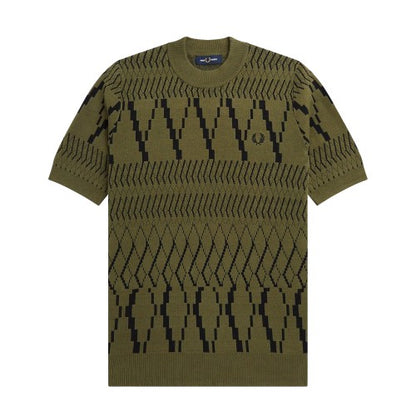 Front - Fred Perry Mens Argyle Knitted Panelled T-Shirt