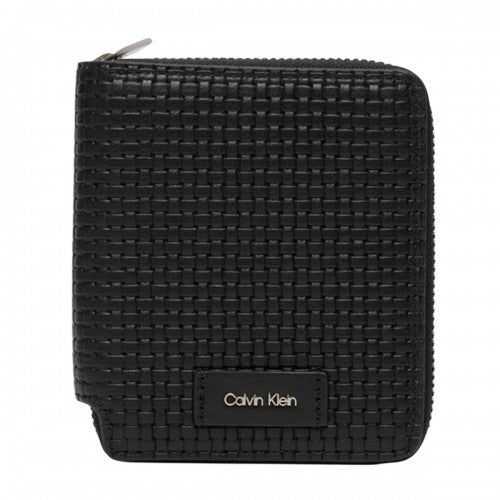 Front - Calvin Klein Basket Weave Leather Wallet
