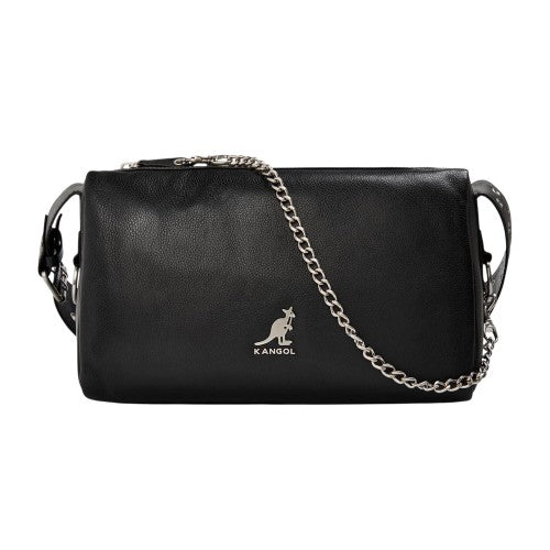 Front - Kangol Metal Logo Leather Crossbody Bag