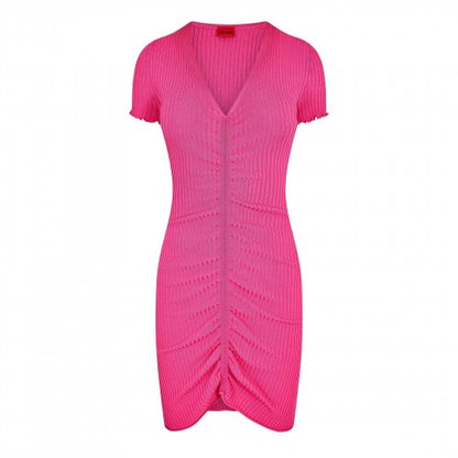 Front - Hugo Womens/Ladies Slisery Ruched Front Mini Dress