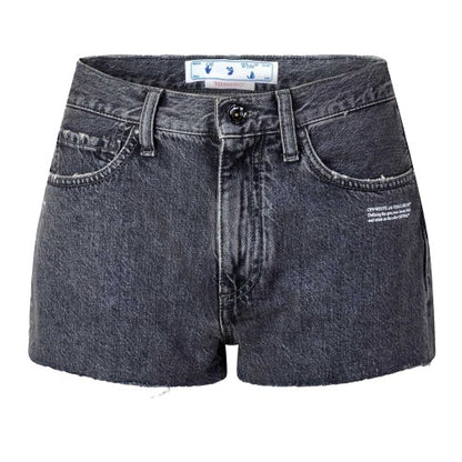 Front - Off White Womens/Ladies Denim Distressed Shorts