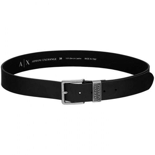 Front - Armani Exchange Mens Logo Leather Belt