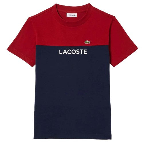 Front - Lacoste Childrens/Kids Colour Block Organic Cotton Jersey T-Shirt