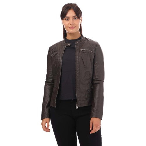 Front - Only Womens/Ladies Bandit Faux Leather Biker Jacket