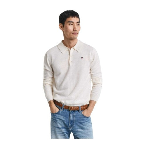 Front - Gant Mens Lambswool Long-Sleeved Polo Shirt