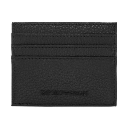 Front - Emporio Armani Unisex Adult Logo Grain Leather Card Holder