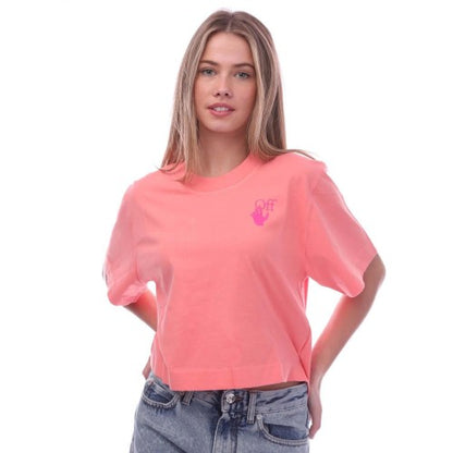 Front - Off White Womens/Ladies Hands Off Crop T-Shirt