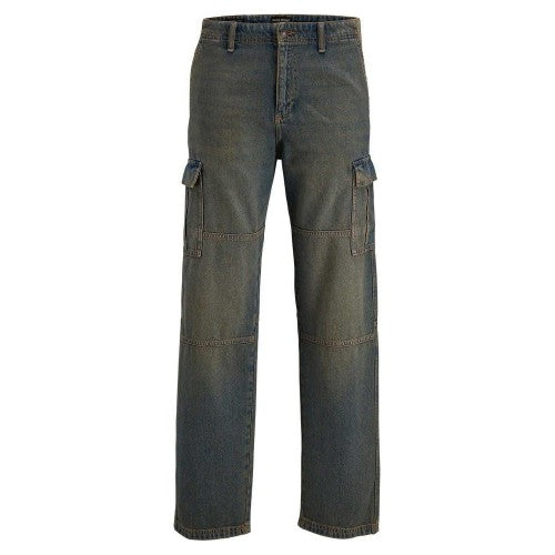 Front - Jack And Jones Mens Eddie Denim Straight Leg Cargo Jeans