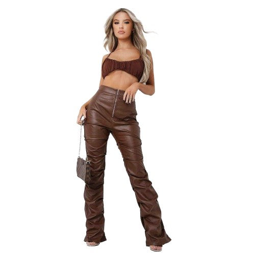 Front - Missy Empire Womens/Ladies PU Ruched High Waist Trousers