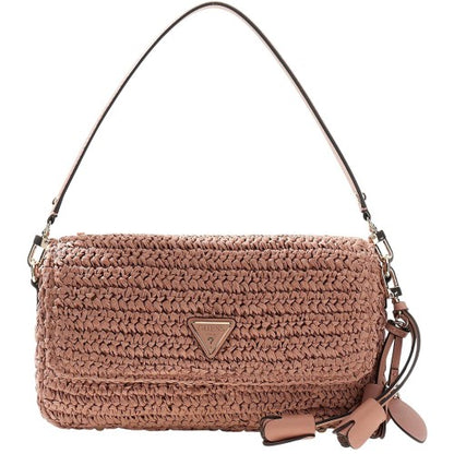 Front - Guess Logo Straw Shoulder Bag