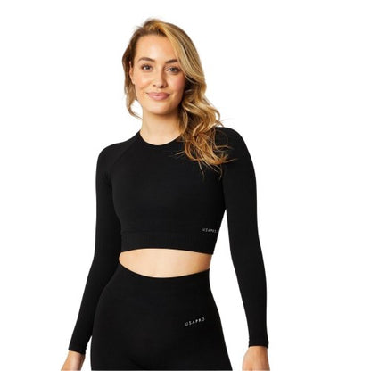 Front - USA Pro Womens/Ladies Seamless Long-Sleeved Crop Top