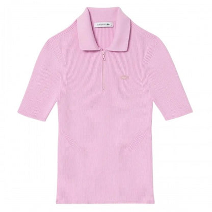 Front - Lacoste Womens/Ladies Rib Knit Zip Neck Polo Shirt