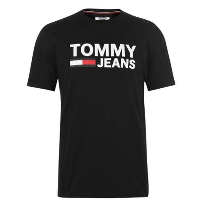 Front - Tommy Jeans Mens Cropped Logo T-Shirt