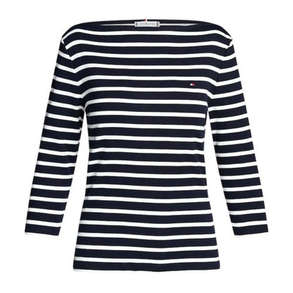 Front - Tommy Hilfiger Womens/Ladies Striped Boat Neck Slim T-Shirt