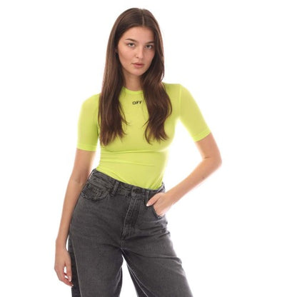 Front - Off White Womens/Ladies Off Stamp Sec Skin Crew Neck T-Shirt