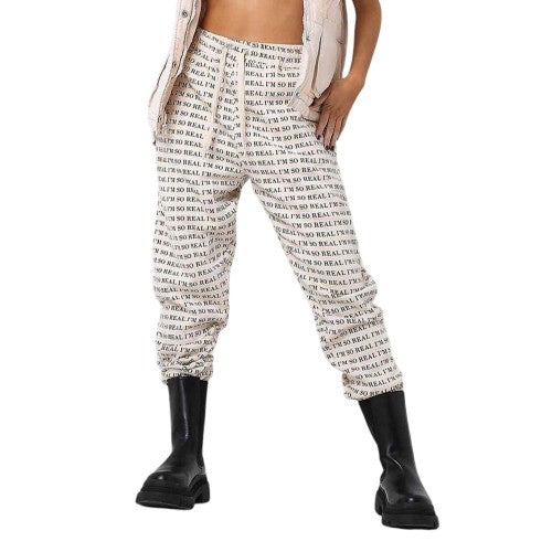 Front - Missy Empire Womens/Ladies I´m So Real Slogan Joggers
