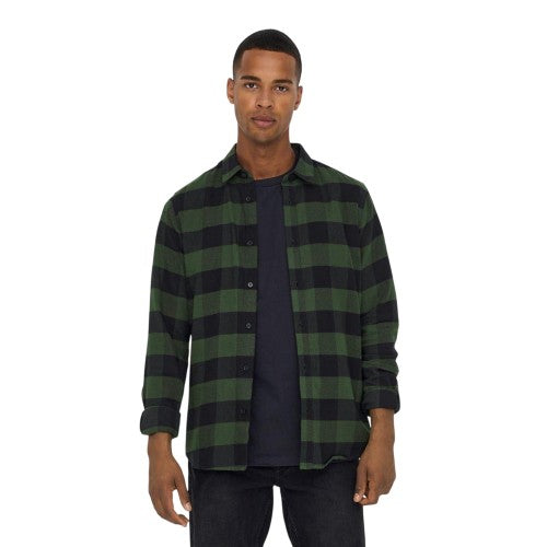 Front - Only Mens Buffalo Check Overshirt