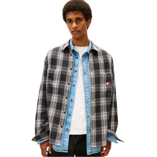 Front - Tommy Jeans Mens Plaid Overshirt